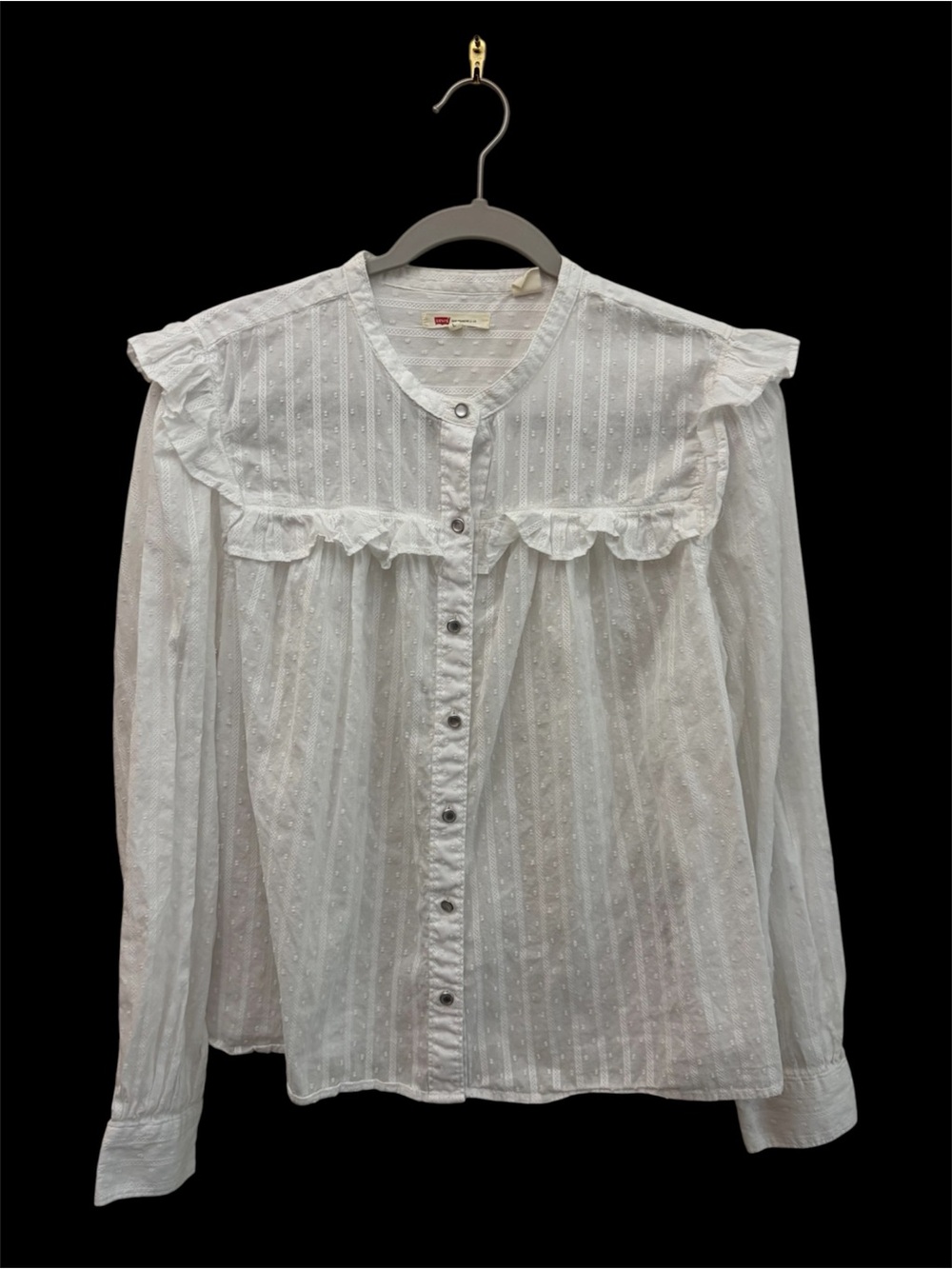 Levi's Cowgirl Cottage White Eyelet Ruffle  Button-Down Blouse 100% Cotton Large